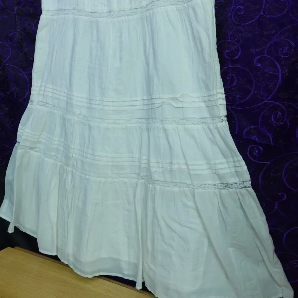 Gap Kids Girls XXL 14-16 White Cotton Cottage Babydoll Dress Maxi Tiered Pleats